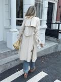 White Gray Women's Casual Winter Autumn Adjustable Waist Pockets Long Trench Coat with Belt Windbreaker
