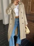 Khaki Women's Casual Winter Autumn Adjustable Waist Pockets Long Trench Coat with Belt Windbreaker