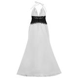 White Halter Deep V Neck Lace Patchwork Backless Elegant Women Evening Dress