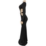 Black One Sleeve Cut Out Bodycon Evening Party Maxi Dress
