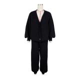 Black Two Pieces Knitted Cardigan Sweaters Pant Sets Casual Dress