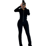 Black Two Pieces Striped Bodycon Casual Sports Long Pant Sets 003