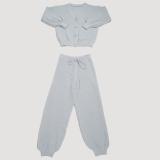 Gray Two Pieces Knitted Cardigan Sweaters Pant Sets Casual Dress
