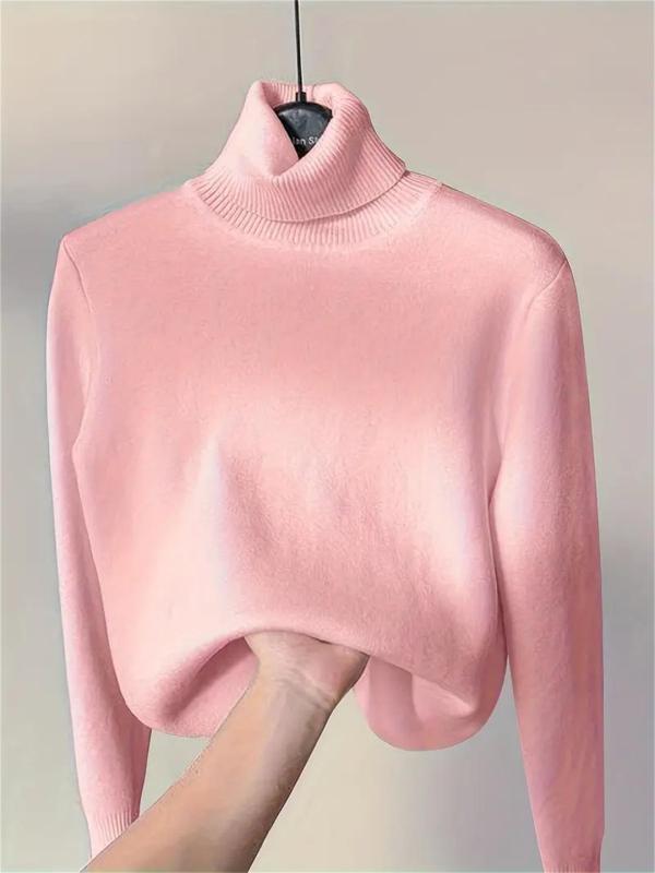 Pink Long Sleeve Knitted Velvet Turtleneck Winter Women Fashion Sweaters