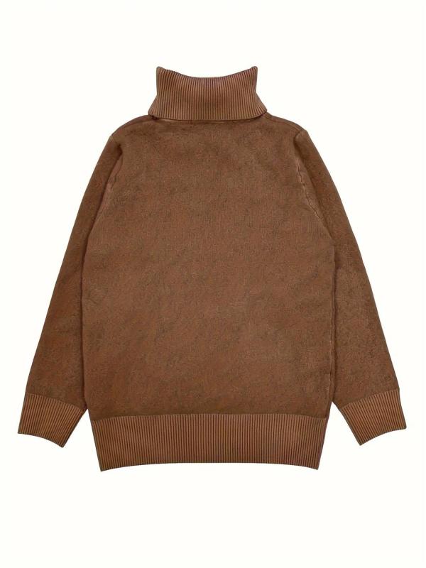 Brown Long Sleeve Knitted Velvet Turtleneck Winter Women Fashion Sweaters