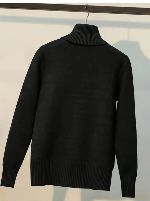 Black Long Sleeve Knitted Velvet Turtleneck Winter Women Fashion Sweaters