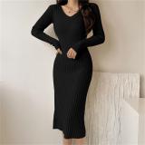Black Long Sleeve Bodycon Elegant Yong Lady Midi Dress