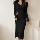 Black Long Sleeve Bodycon Elegant Yong Lady Midi Dress