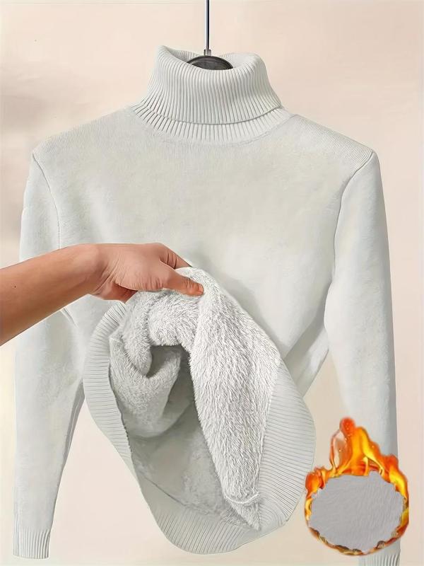 White Long Sleeve Knitted Velvet Turtleneck Winter Women Fashion Sweaters