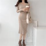 Khaki Long Sleeve Bodycon Elegant Yong Lady Midi Dress