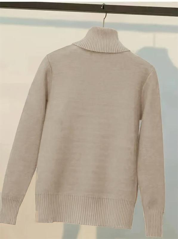 Khaki Long Sleeve Knitted Velvet Turtleneck Winter Women Fashion Sweaters