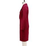 Claret Women's Suit Double-Breasted Long-Sleeved Office Commuter Jacket Dress