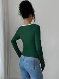 Green Long Sleeve Knitted V Neck Pullover Sweaters Women's T-Skirt