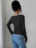 Black Long Sleeve Knitted V Neck Pullover Sweaters Women's T-Skirt