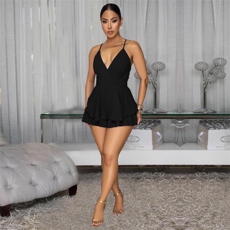 Black Straps V Neck Sexy Short Mini Party Skirt Dress