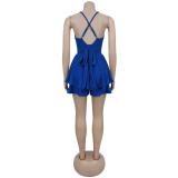 Blue Straps V Neck Sexy Short Mini Party Skirt Dress