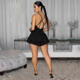Black Straps V Neck Sexy Short Mini Party Skirt Dress