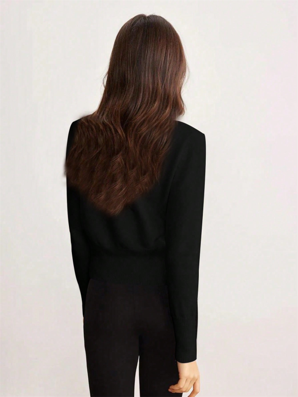 Black Long Sleeve Single Breasted Cardigan Casual Jacket