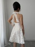 Apricot Square Neck Embroidered Lining Elegant Mini Skirt Dress