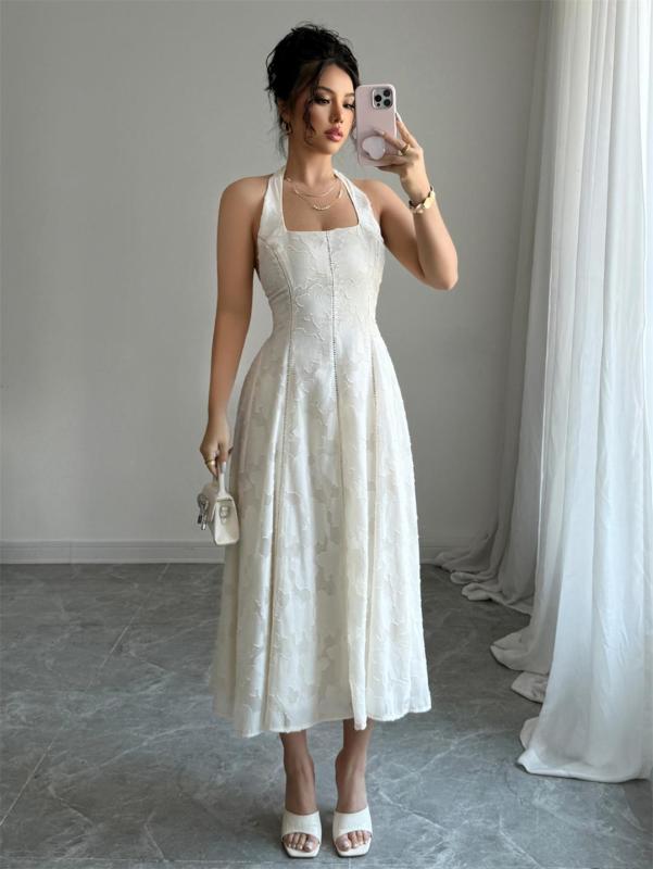 White Elegant Fashion Women Birthday Off Shoulder Lace Midi Dress