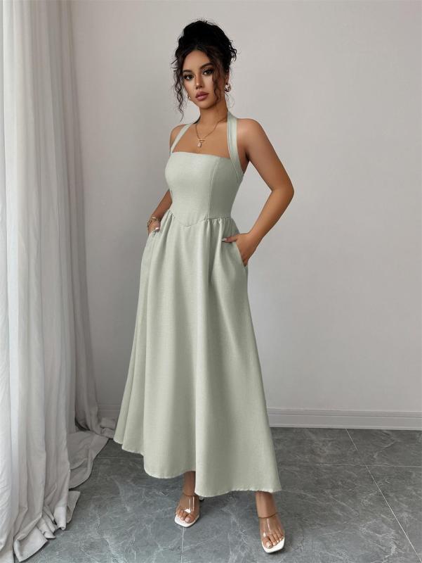 Light Green Straps Square Neck Pleated Women Birthday Party Prom Midi Dress