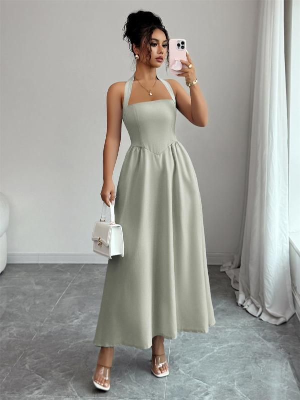 Light Green Straps Square Neck Pleated Women Birthday Party Prom Midi Dress