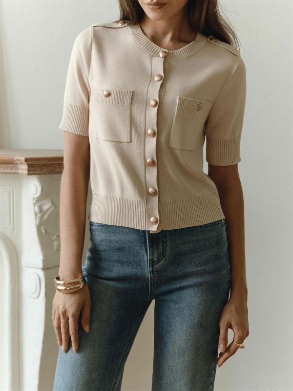 Khaki Women Fashion Knitted Single Breasted Simple Office Casual Sweater Coat