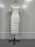 White Off Shoulder Lace Embroidery Hollow Out Elegant Midi Dress
