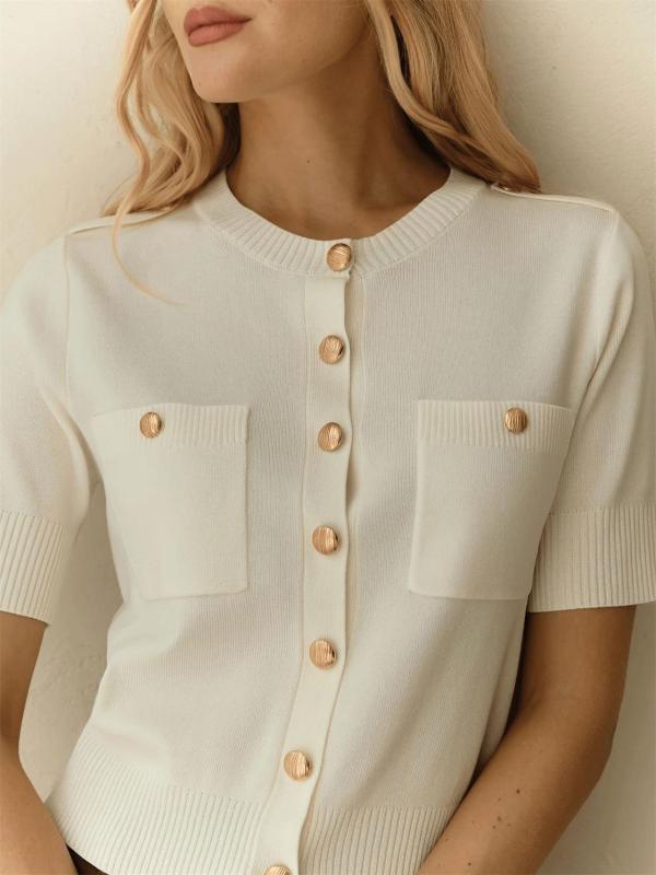 White Women Fashion Knitted Single Breasted Simple Office Casual Sweater Coat