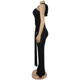 Black Halter Neck Snatched Bodycon Women Bandage Jumpsuit
