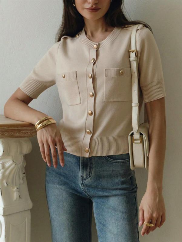 Khaki Women Fashion Knitted Single Breasted Simple Office Casual Sweater Coat