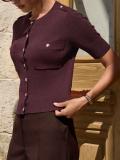 Purple Women Fashion Knitted Single Breasted Simple Office Casual Sweater Coat