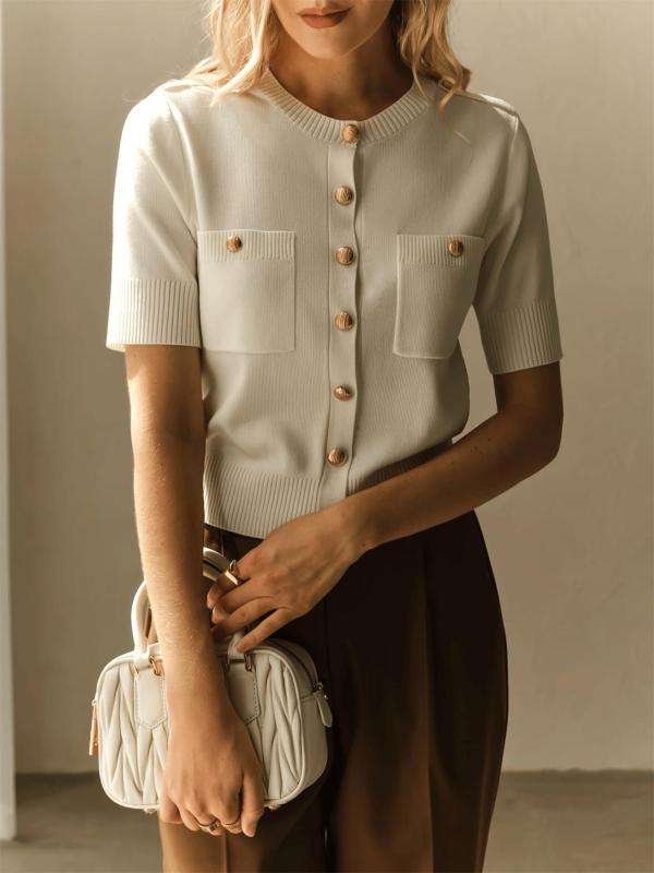 White Women Fashion Knitted Single Breasted Simple Office Casual Sweater Coat