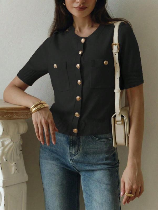 Black Women Fashion Knitted Single Breasted Simple Office Casual Sweater Coat