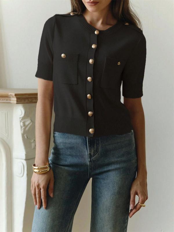 Black Women Fashion Knitted Single Breasted Simple Office Casual Sweater Coat