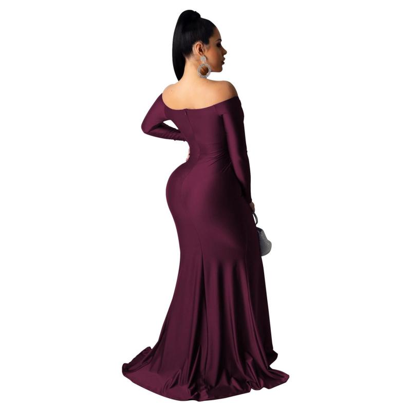 Black Long Sleeve Low Cut Luxury Women Evening Formal Dress