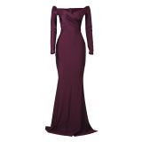 Black Long Sleeve Low Cut Luxury Women Evening Formal Dress