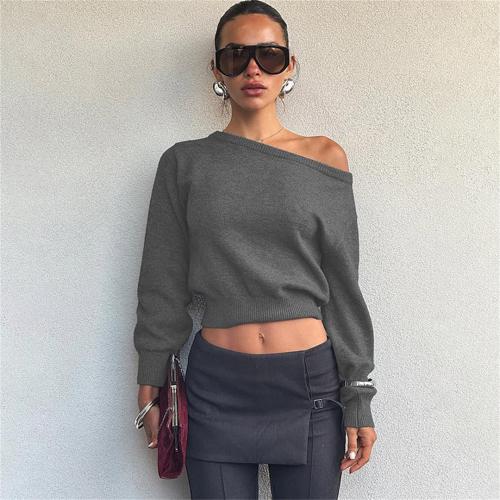 Gray Long Sleeve Simple Knit Sweaters Fashion Tops