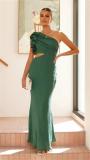 Green Sleeveless Evening Cut Out Solid Elegant Party Maxi Dress