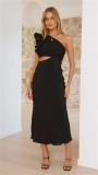 Black Sleeveless Evening Cut Out Solid Elegant Party Maxi Dress