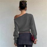 Gray Long Sleeve Simple Knit Sweaters Fashion Tops