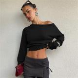 Black Long Sleeve Simple Knit Sweaters Fashion Tops