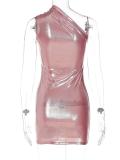 Pink Sexy One Shoulder Gilding Bodycon Pleated Club Dress