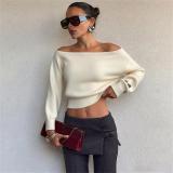Apricot Long Sleeve Simple Knit Sweaters Fashion Tops
