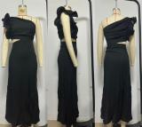 Black Sleeveless Evening Cut Out Solid Elegant Party Maxi Dress