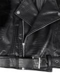 Black Fur Long Sleeve Zipper Faux Leather Women Street Jacket