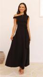 Black Sleeveless Lace Up Waist Women Elegant Birthday Party Maxi Dress