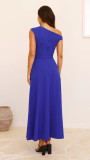 Blue Sleeveless Lace Up Waist Women Elegant Birthday Party Maxi Dress