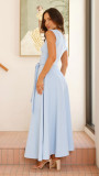 Light Blue Sleeveless Lace Up Waist Women Elegant Birthday Party Maxi Dress