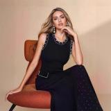 Black Sleeveless O-Neck Beading Knitted Fashion Formal Long Dress